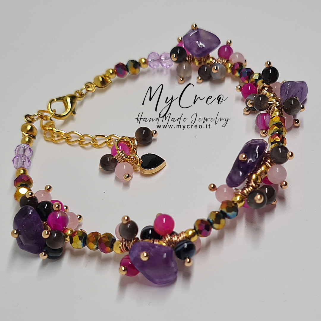 Bracciale Pietra di Ametista e Perle di Conchiglia naturale