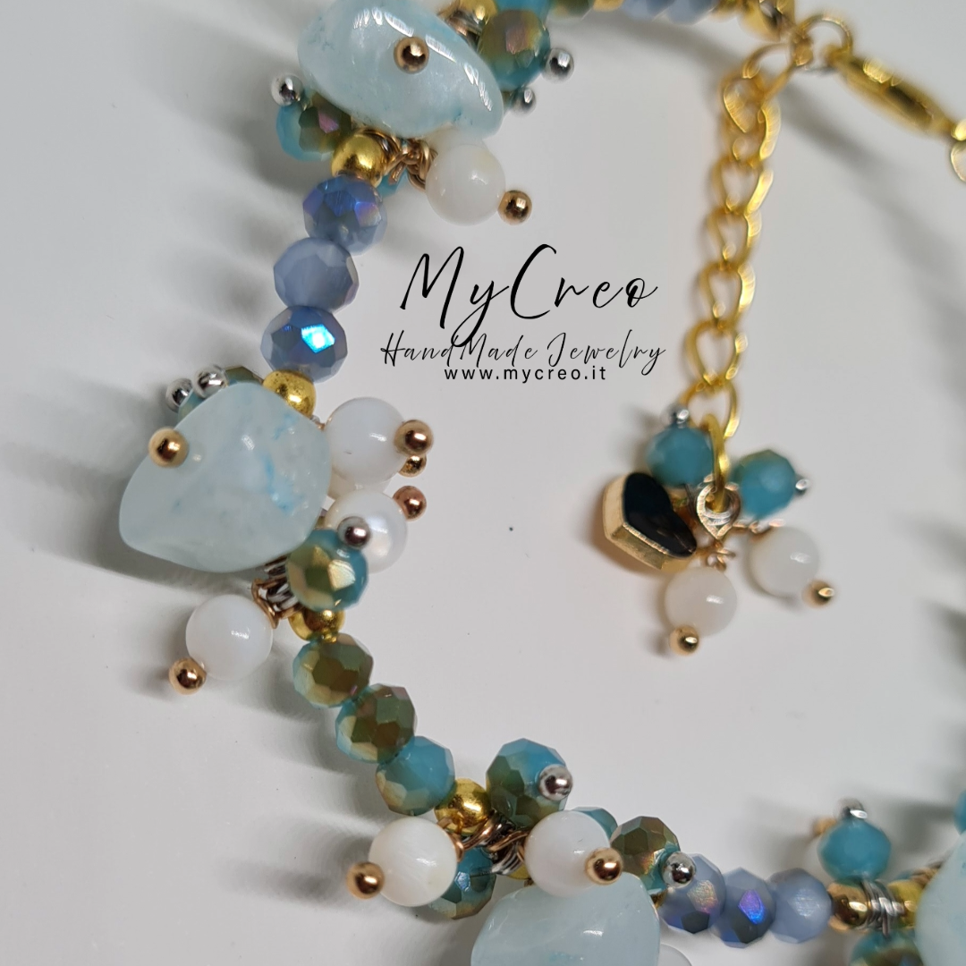 Bracciale Diaspro Acquamarina e Perle di Conchiglia naturale