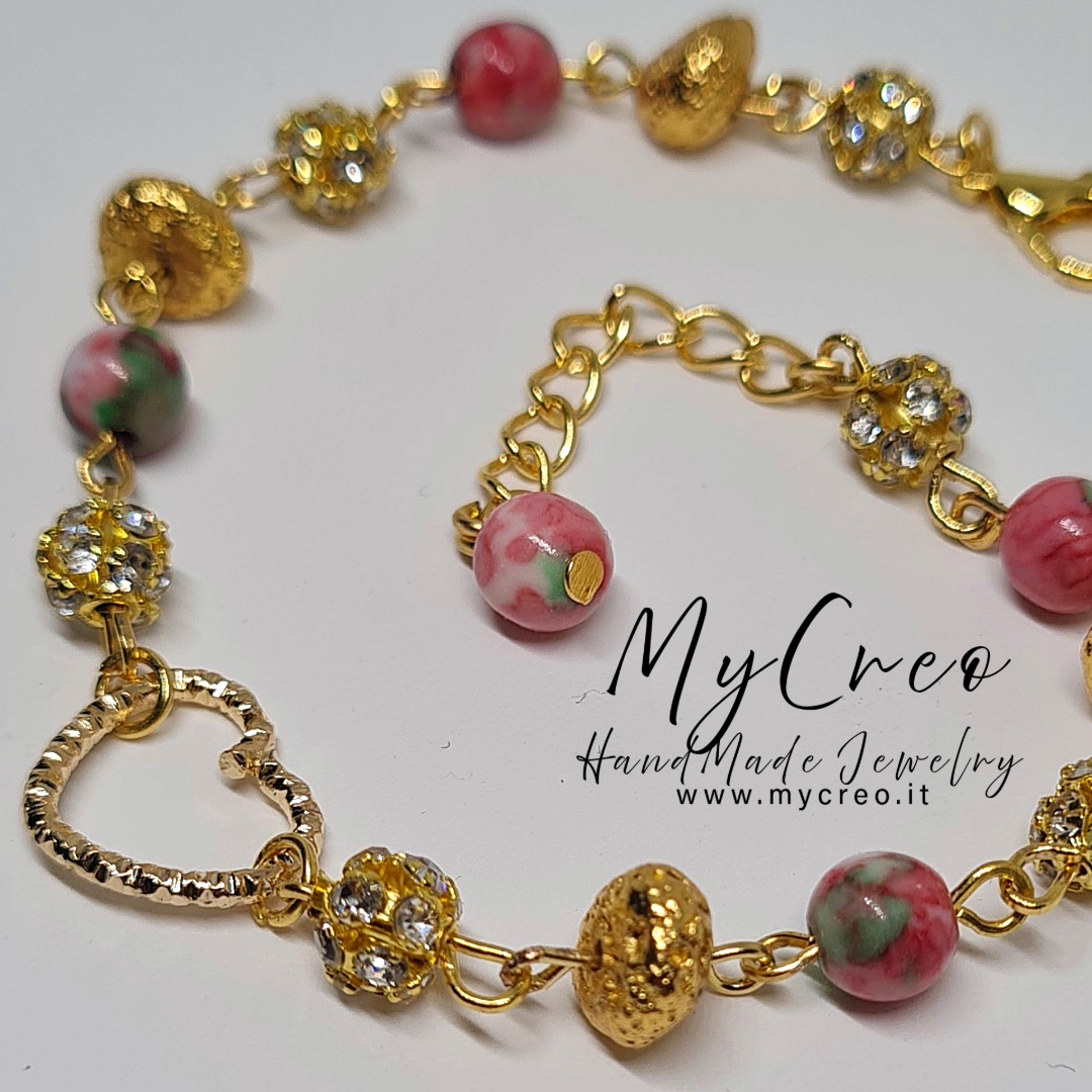 Bracciale morbido con Perle di agata colorata e pietra lavica