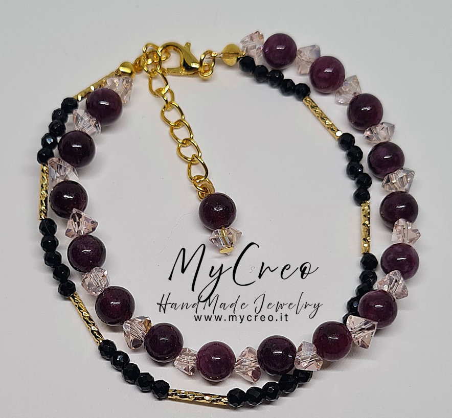 Bracciale doppio semirigido con Perle di Granato