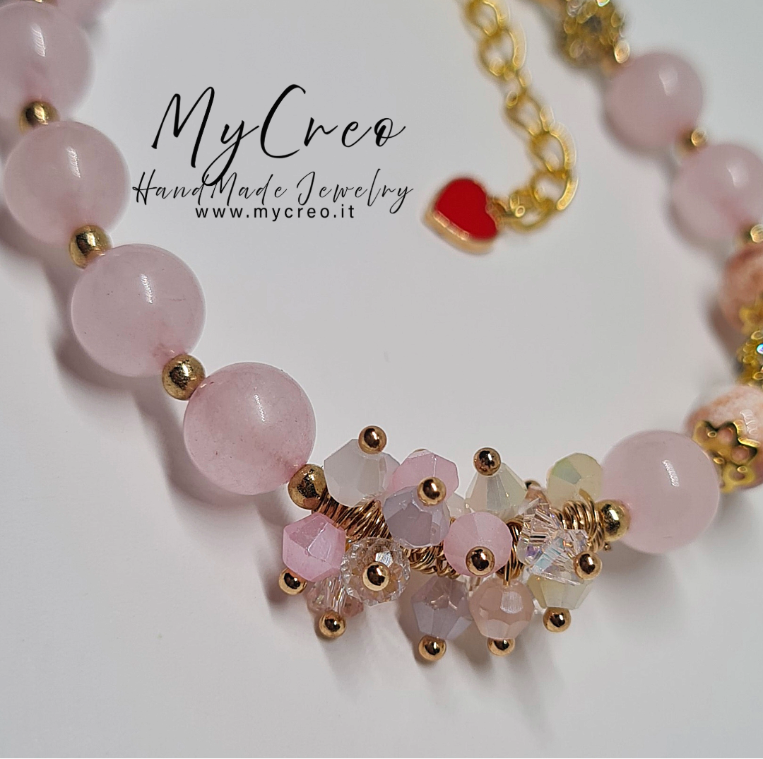Bracciale semirigido con perle di quarzo rosa