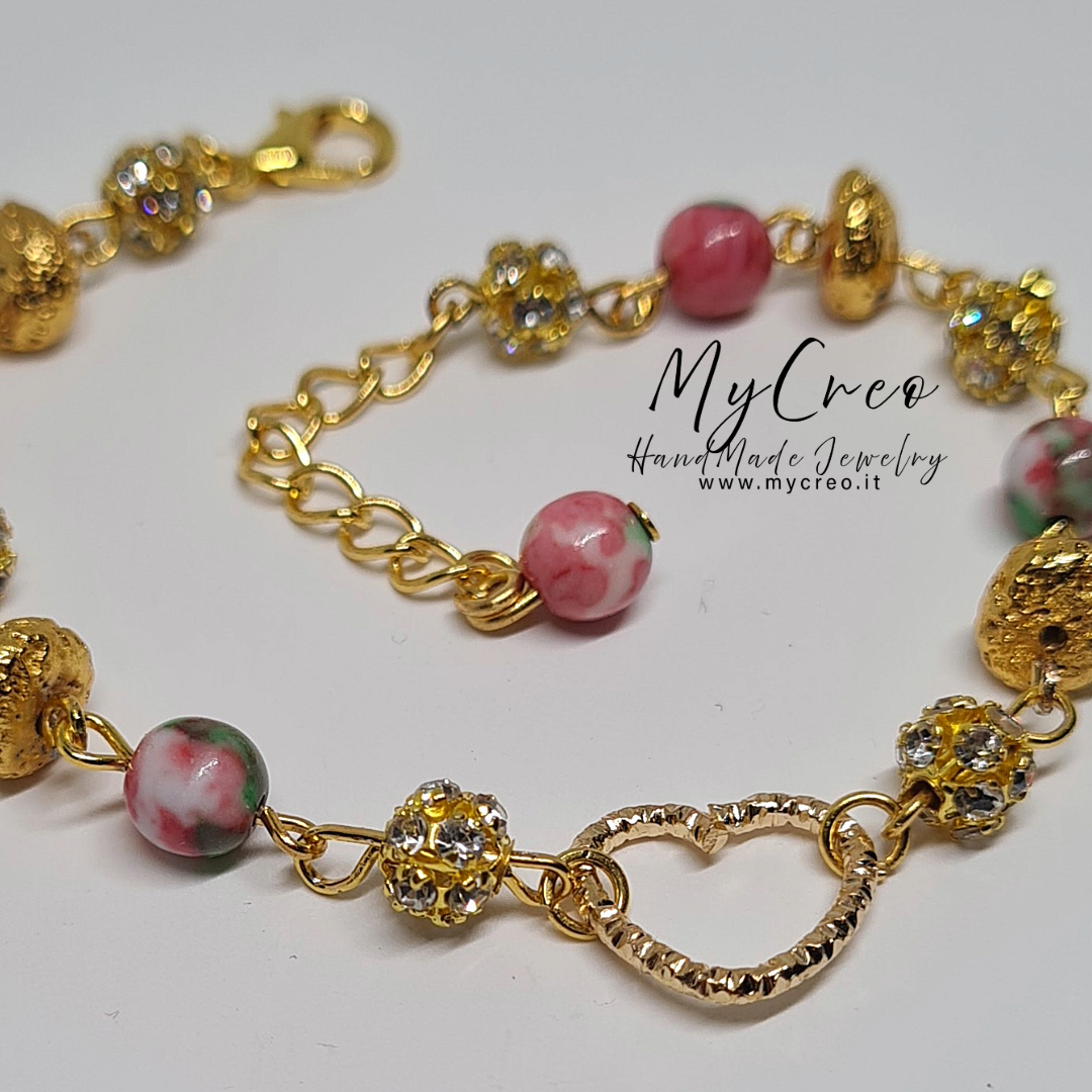 Bracciale morbido con Perle di agata colorata e pietra lavica