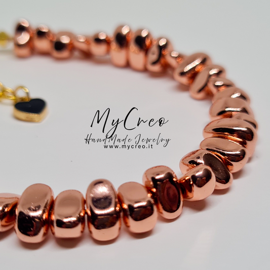 Bracciale Semirigido con Perle di Ematite Asimmetrica Oro Rosa