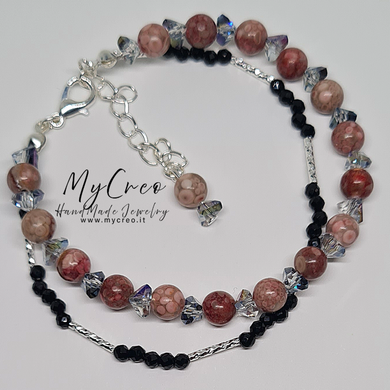 Bracciale doppio semirigido con Perle di Diaspro Rosso Picasso