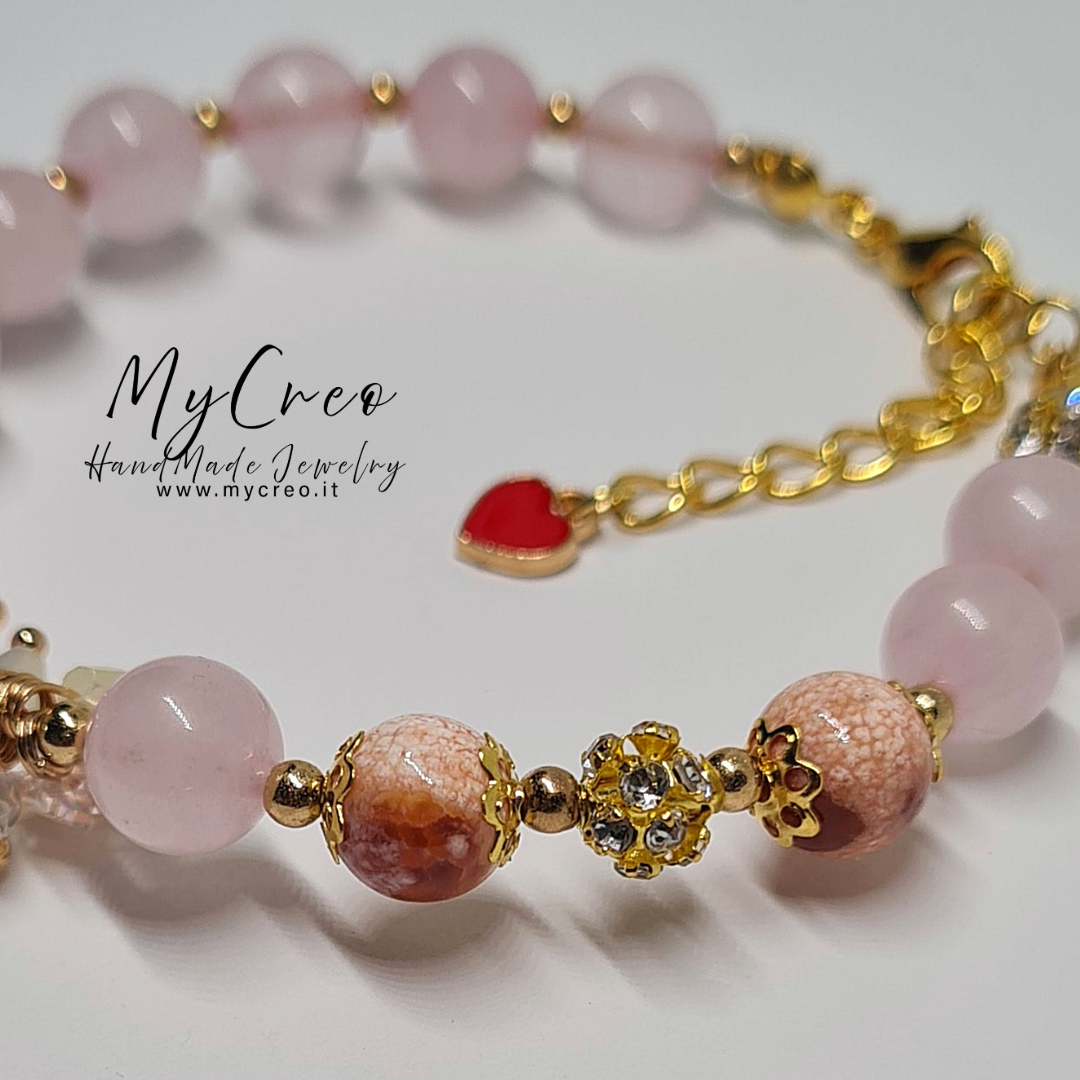 Bracciale semirigido con perle di quarzo rosa