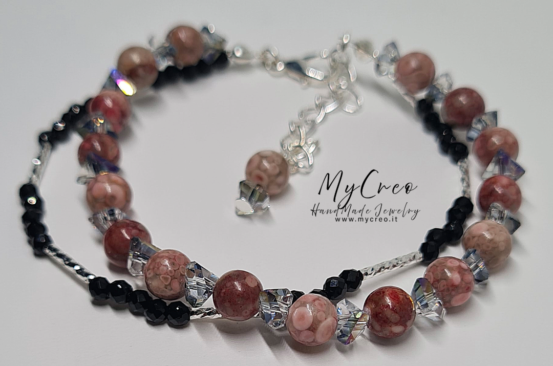 Bracciale doppio semirigido con Perle di Diaspro Rosso Picasso