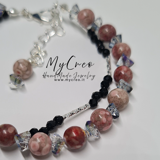 Bracciale doppio semirigido con Perle di Diaspro Rosso Picasso