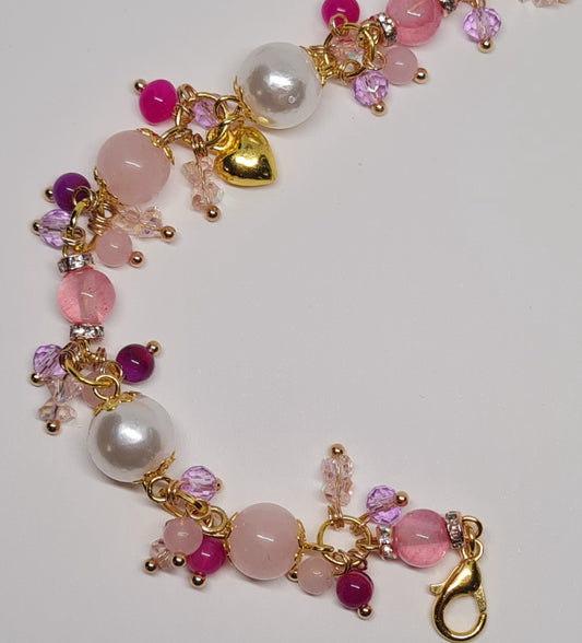 Bracciale Agata rosa e Perle bianche